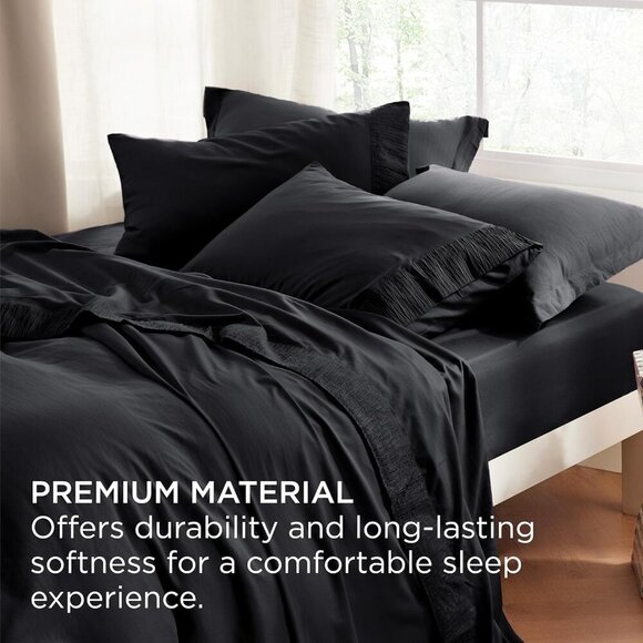 🆕 4 Pieces Black Luxury California King Polyester Microfiber Cooling Bed Sheet - Picture 5 of 7